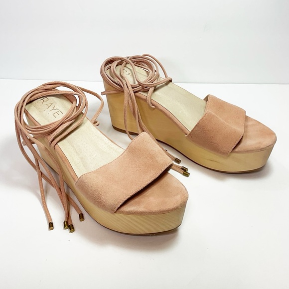 Raye Finley Ankle Tie Wood Wedge Sandals in Ballet Pink Suede - Picture 3 of 12